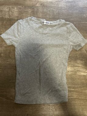 Popular 21 Gray Ribbed Short Sleeve Tee